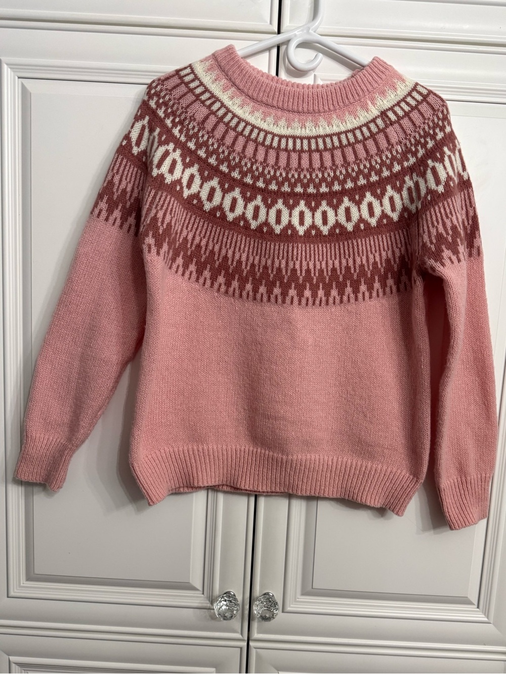 Vintage Style Pink Fair Isle Knit Sweater Pastel Geometric Yoke Pullover NWOT